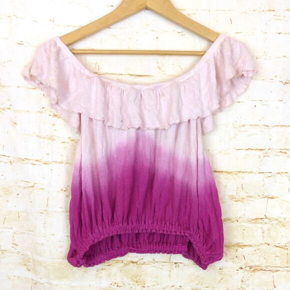 Free People Cora Off The Shoulder Top Womens XS Pink Ombre Peasant Boho 70s FLAW - Picture 2 of 13
